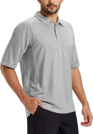 Polo Shirts for Men Short Sleeve Dry Fit Collared Shirt UPF 50+ Performance Work Athletic Tactical Golf Polos Small Lightgrey
