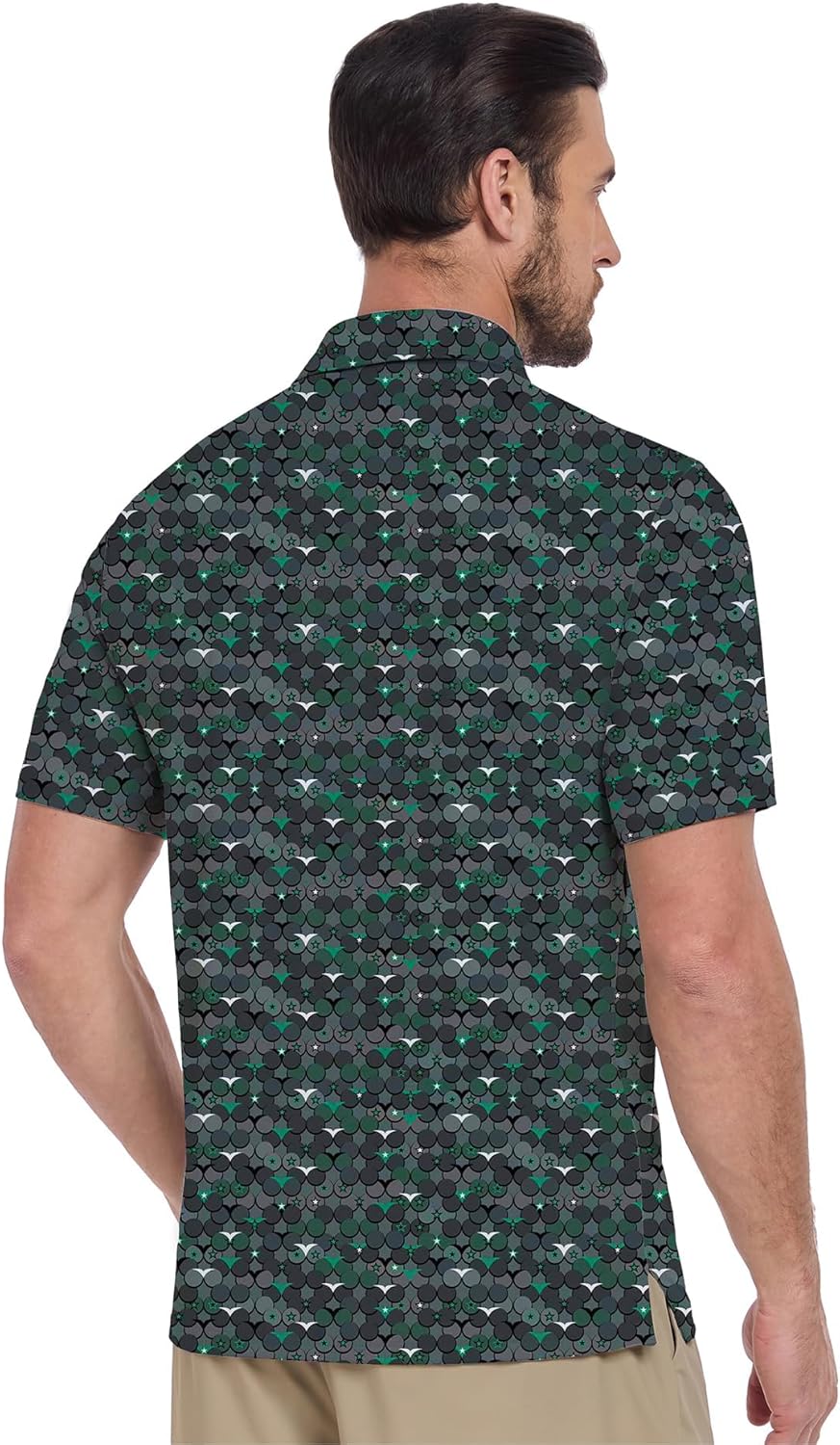 Men's Golf Shirts Short Sleeve Moisture Wicking Performance Print Patterns Casual Collared Golf Polo Shirt for Men Blackish Green X-Large