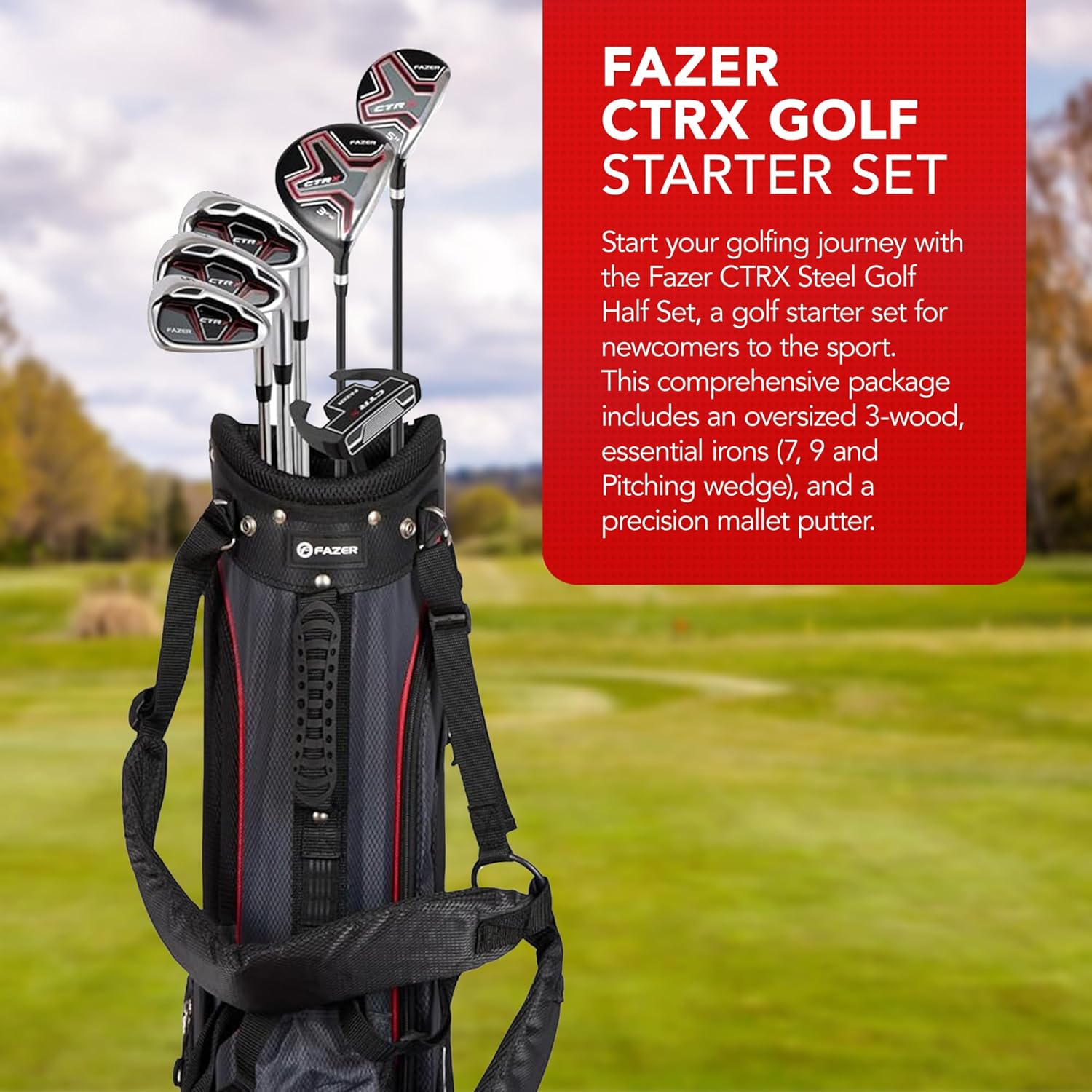 CTRX By American Golf, Golf Clubs Set with Bag, Driver, Fairway Wood, Hybrid, Oversize Irons, Mallet Putter - All-Weather Grips, Carry Bag - For Beginners & Experienced Players CTRX Half Set