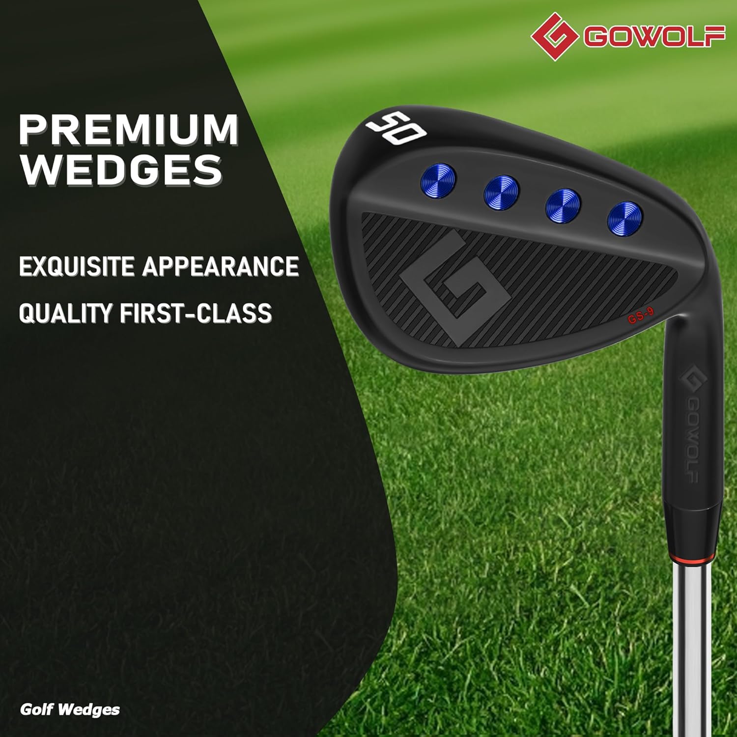Gowolf Premium Forged Full Face Golf Wedges 50/52/54/56/58/60/69 Degree Individual or Set for Men, Right Hand Gap Wedge Sand Wedge Lob Wedge, Golf Clubs CNC Milled Face for More Spin - Great Golf Gift Black 50 Degree