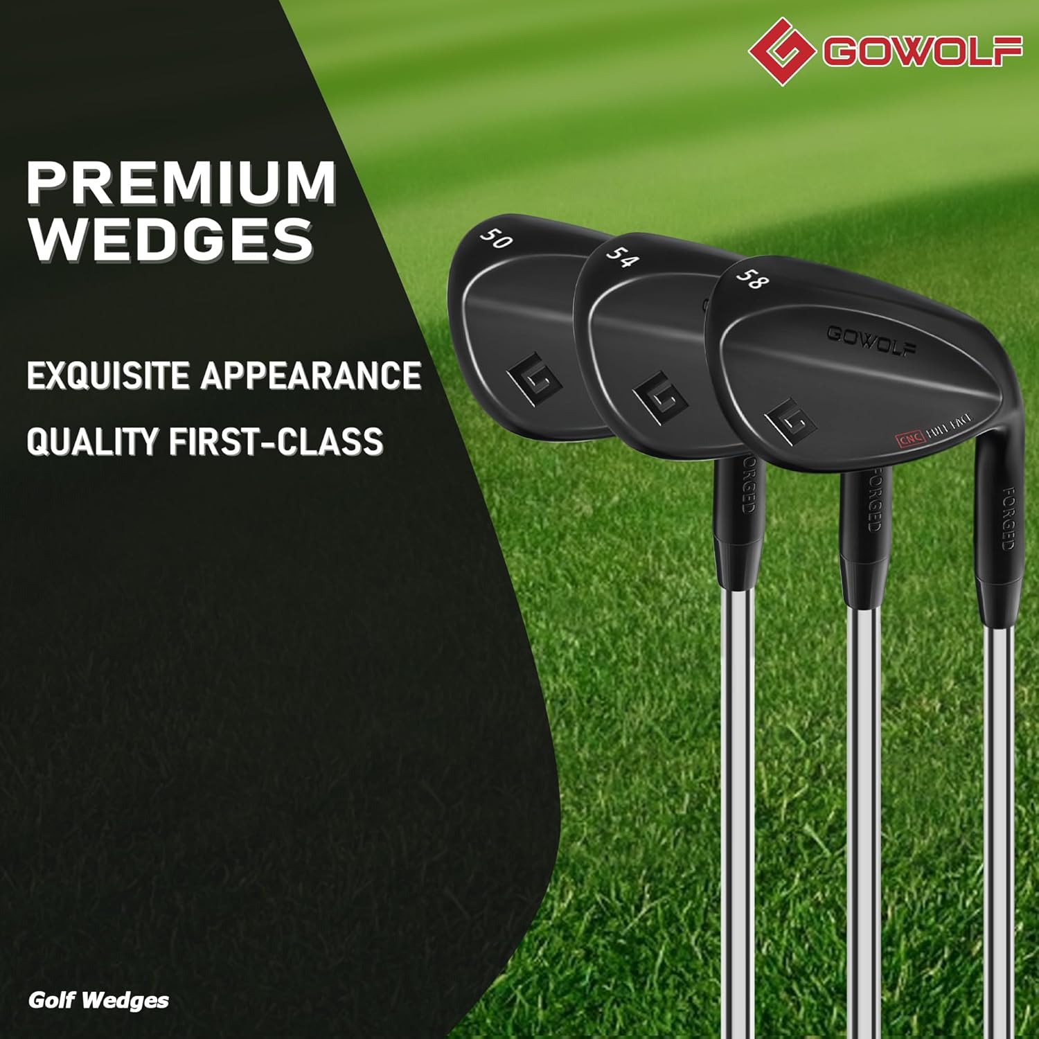 Gowolf Forged Golf Wedges 50/52/54/56/58/60/69 Degree Single or Sets for Men, Right Hand Premium Full Face Gap Wedge Sand Wedge Lob Wedge Golf Club, Great Golf Gifts - CNC Milled Face for More Spin Black (3-Set) 50, 54, 58 Set