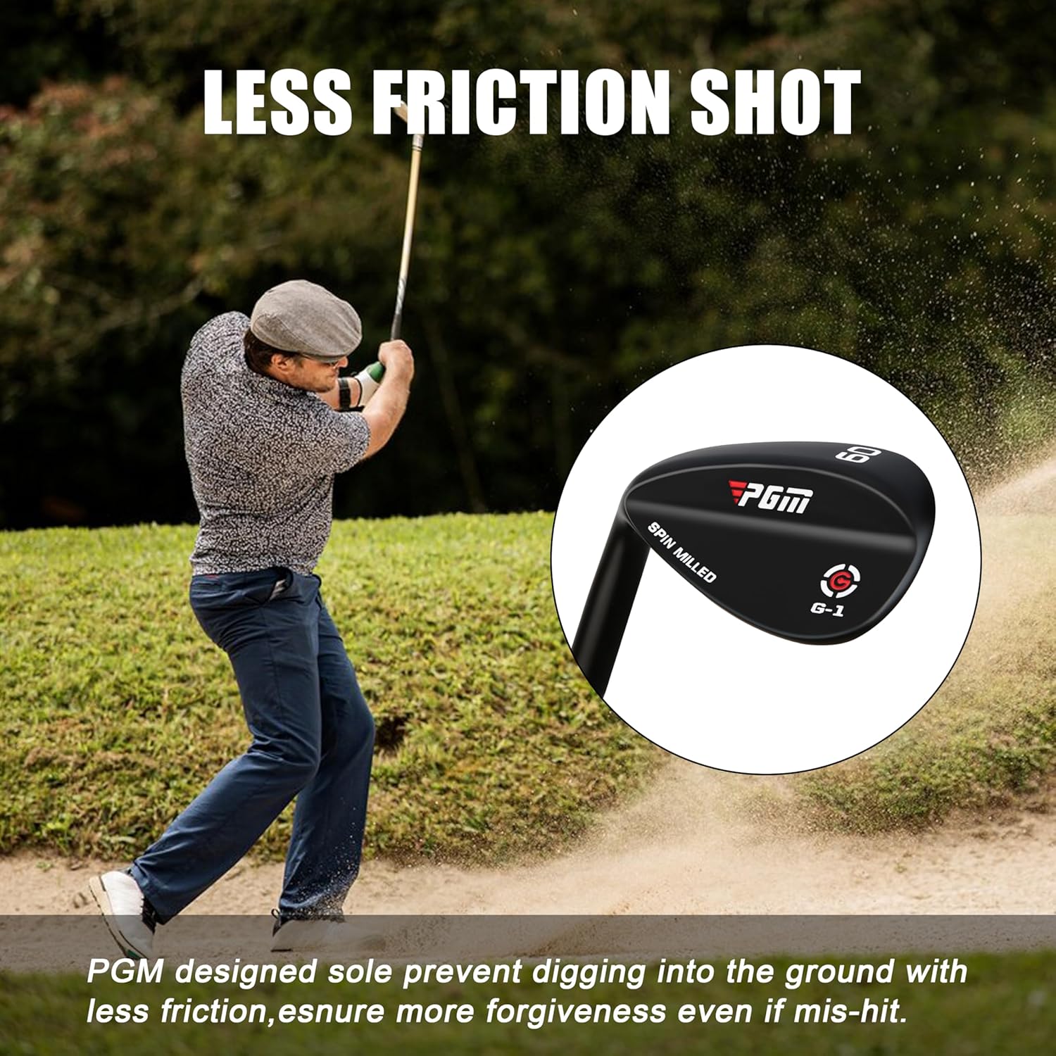 PGM Premium Sand Wedge, Praise Wedge for Men and Women - Easy Flop Shots - Legal for Tournament Games, Quickly Cuts Strokes from Your Short Game 60°- Black Black Left Handed