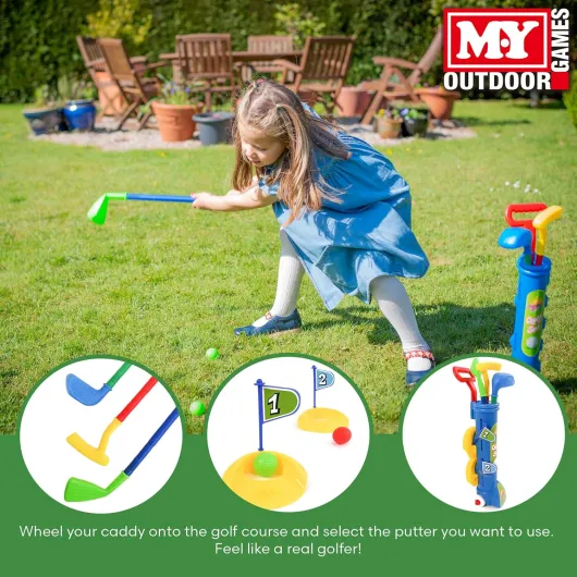 Childs Junior Golf Caddy Set Balls Trolley Garden Game - Outdoor Games - Toy Golf Set