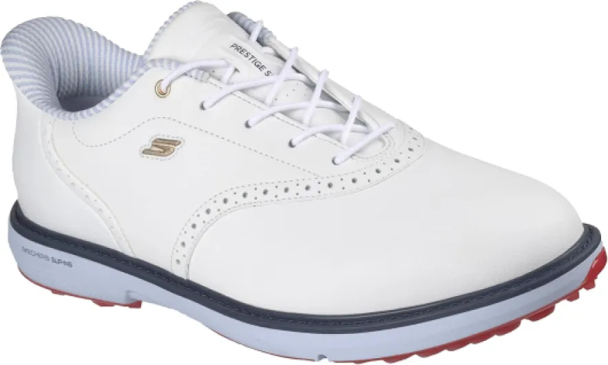 Men's Prestige Slip-in Arch Fit Golf ShoeSneaker 9 UK White Navy Red Spikeless