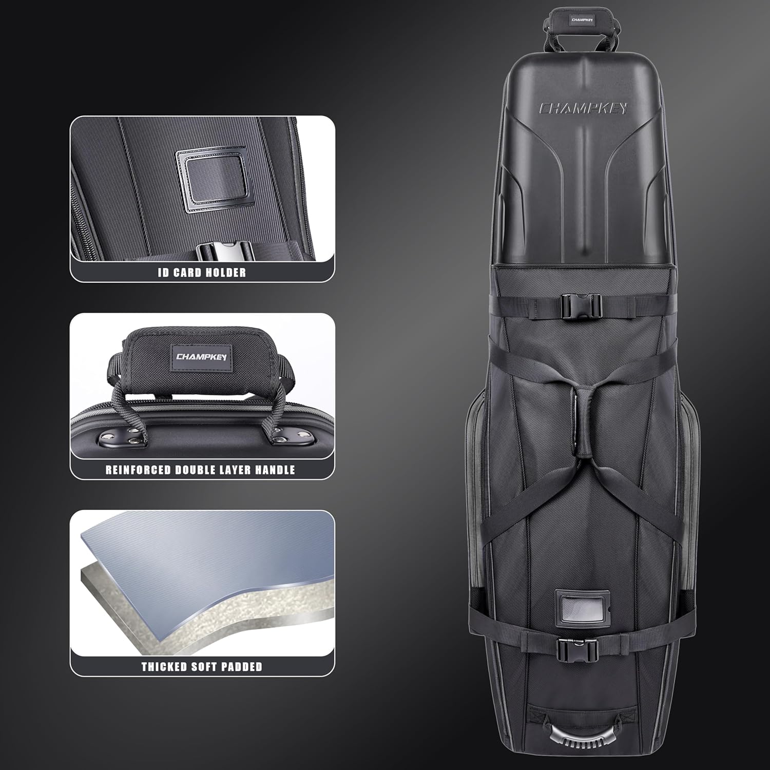 Golf Travel Bag Flight with Wheels - With Sturdy Plastic Hard Case Top - Premium Oxford Fabric Golf Bag - High Performance Bag Travel Case Black&Grey (Pro)