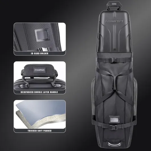 Golf Travel Bag Flight with Wheels - With Sturdy Plastic Hard Case Top - Premium Oxford Fabric Golf Bag - High Performance Bag Travel Case Black&Grey (Pro)