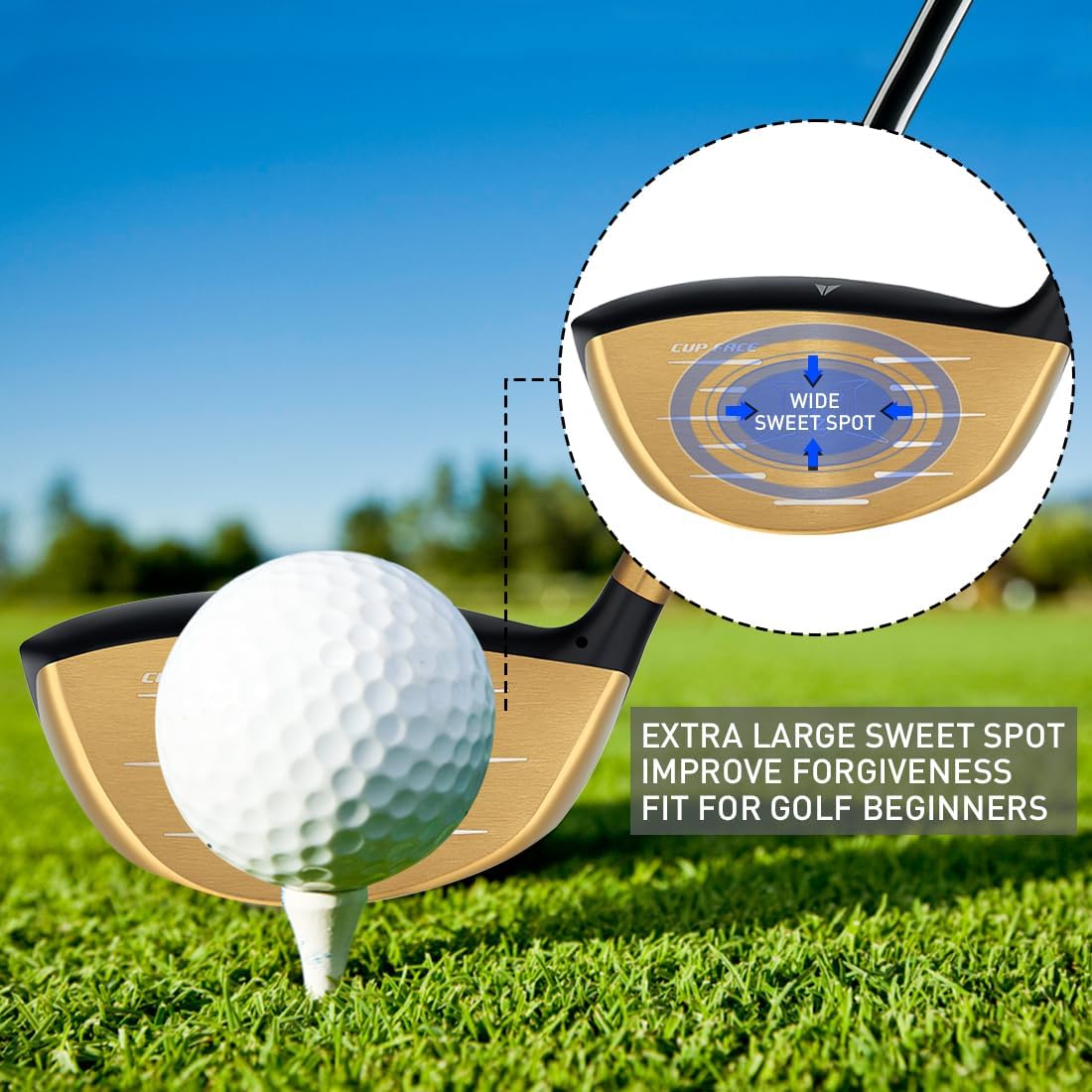 Titanium Golf Driver for Men 460CC Right Handed, Premium Cup Face Design Maximize Ball Distance Gold 2.0 10.5 R