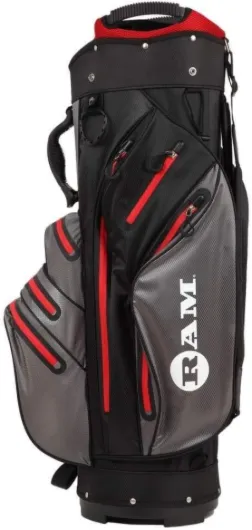 Ram Golf Waterproof Cart Bag - 14 Way Club Dividers Black/Grey/Red