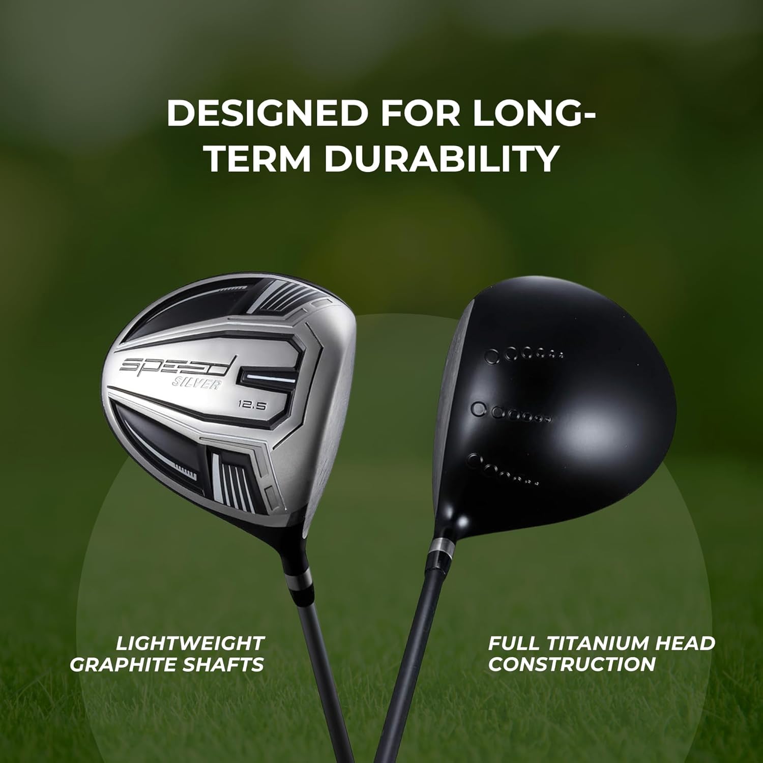 Speed Titanium Driver Golf Club, 10°, 11.5°, 12.5° Loft (Right & Left Handed), Lightweight Graphite Shaft, Oversized Sweet Spot, Aerodynamic, USGA Conforming Mens Golf Driver + Deluxe Headcover Left Silver 12.5° Loft