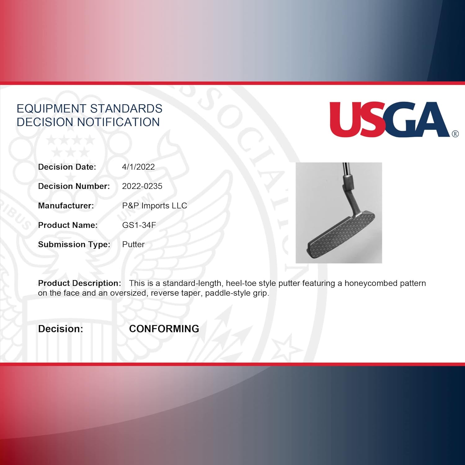 GoSports GS1 Tour Golf Putter – 34” Right-Handed Blade Putter with Milled Face, Choose Oversized Fat Grip or Pistol Grip Blade - Oversize Grip