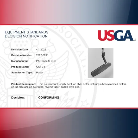 GoSports GS1 Tour Golf Putter – 34” Right-Handed Blade Putter with Milled Face, Choose Oversized Fat Grip or Pistol Grip Blade - Oversize Grip
