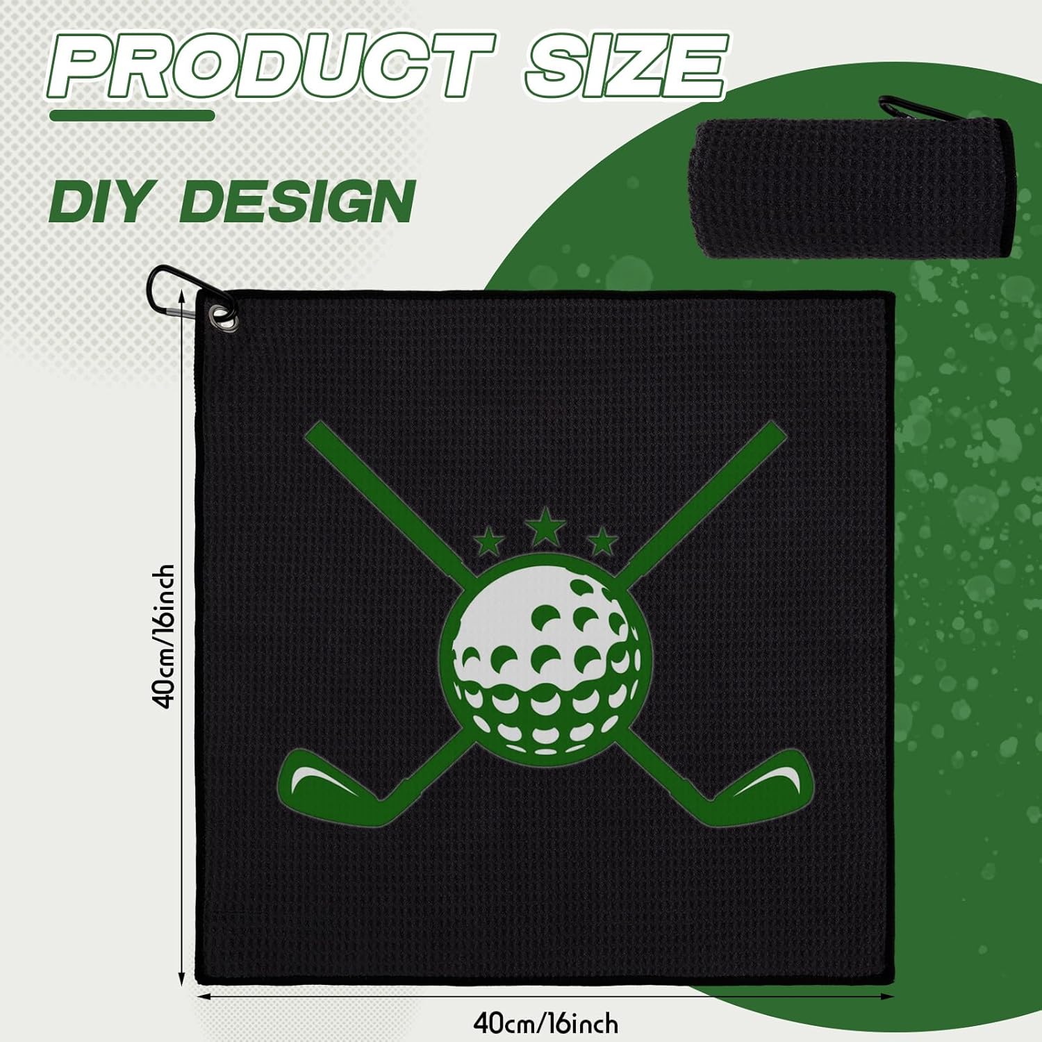 Batiyeer 50 Pcs Golf Towels Bulk for Bags 16'' x 16'' Microfiber Waffle Pattern Golf Towel with Clipfor Mini Tournament, Club, Yoga, Fitness (Black) Black 50