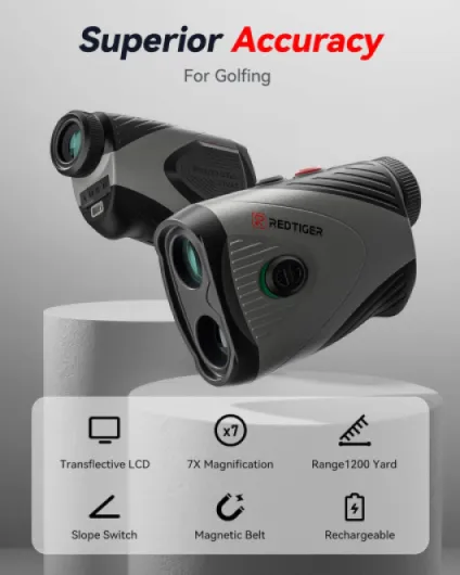 Golf Rangefinder with Slope On/Off, 1200 Yards, 7X Magnification, Laser Range Finder for Golf, Flag Pole Lock with Vibration, Rechargeable, Magnetic Suction Black One Size