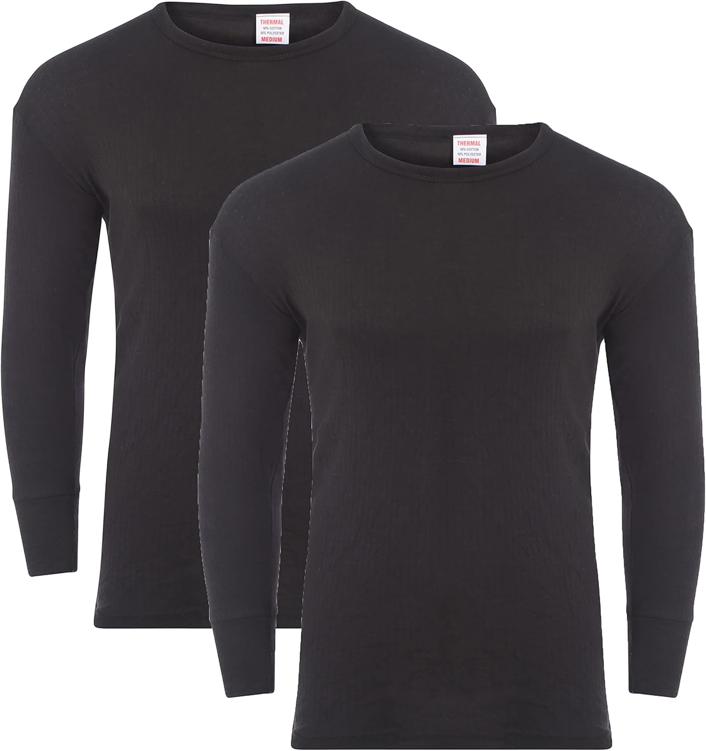 Heatwave® Pack of 2 Men's Thermal Long Sleeve Top, Warm Underwear Baselayer, S M L XL XXL Thermals XL Black