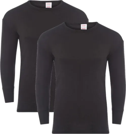 Heatwave® Pack of 2 Men's Thermal Long Sleeve Top, Warm Underwear Baselayer, S M L XL XXL Thermals XL Black
