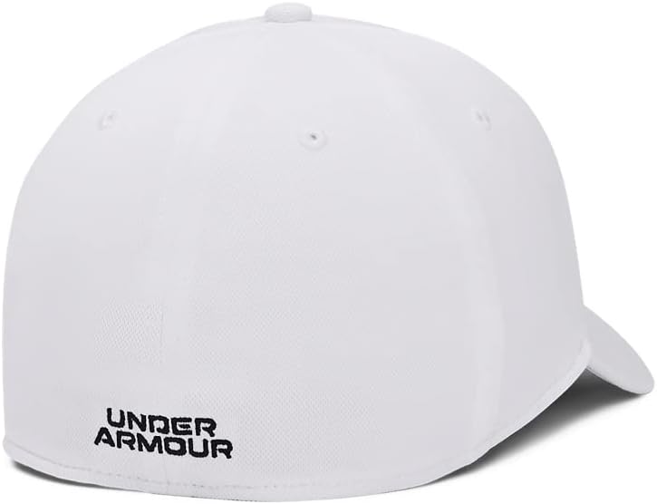 UA Blitzing Low Stretch Fit Cap – Men’s Lightweight, Breathable Sports Hat with Sweat-Wicking Band M-L White/Black